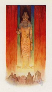 Filistrenes hovedgud var en fiskegud (farvelitografi) af Harry George Theaker