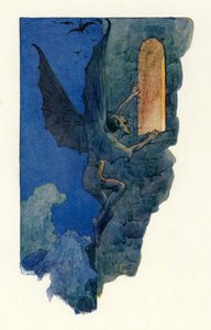 Fe-manden smuttede ind ad det åbne vindue (farvelitografi) af Harry George Theaker