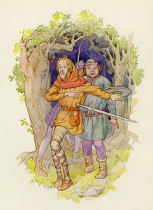 "Nisserne er i udlandet," hviskede den ene til den anden (farvelitografi)