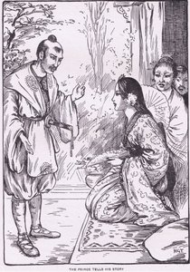 Prinsen fortæller sin historie (fra Månens datter) (litografi) af Harry George Theaker