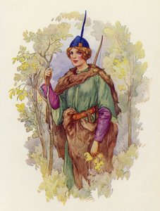 Der var ingen så retfærdig og kærlig hustru i hele Midlands som Robin Hoods Maid Marian (farvelitografi).