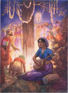 De kom med guirlander, lamper og musik. Fra kongesøjlen, illustration fra 