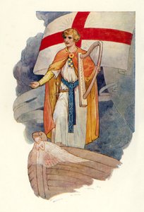 Under et kors stod en mand og stirrede (farvelitografi) af Harry George Theaker