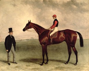 Gladiateur med Harry Grimshaw op og hans ejer, Grev Frederic de Lagrange, 1865