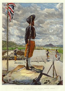 En sikh vagtpost ved Fort Johnston, Britisk Centralafrika