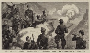 Vores indfødte indiske tropper, ude i træfning med gurkherne ved Almorah af Harry Hamilton Johnston