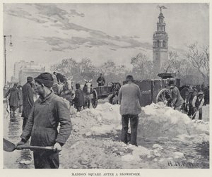 Madison Square efter en snestorm (litho)