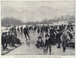 Vinter i Central Park, skøjteløb på Seventy-Second Street Lake (s/h-billede)