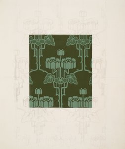 Design med blomster og blade (sort kridt og gouache på papir) af Harry Napper