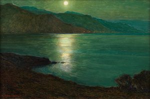 Moonlight - The Lights of Ventimiglia (olie på lærred lagt om bord)