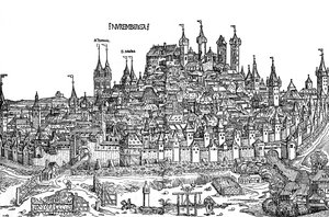 Nurnburg View i det 15. århundrede af Hartmann Schedel