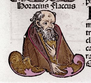 Portræt af Horace (Quintus Horatius Flaccus) (65-8 f.Kr.), latinsk digter. I "Krønikebogen" af Hartmann Schedel. 1497 af Hartmann Schedel