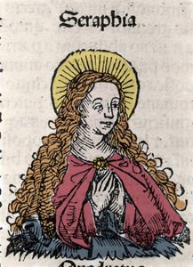 Portræt af Saint Seraphia (Serapia) (Seraphia of Syrien), kristen martyr fra det 2. århundrede. Fra "" Chronicles of Nürnberg"" af Hartmann Schedel