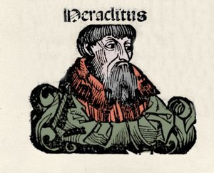 Portræt af den græske filosof Heraklit fra Efesus (576-480 f.Kr.) (Heraklit fra Efesos). Xylografi af "" Chronicles of Nürnberg"" af Hartmann Schedel