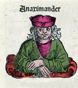 Repræsentation af Anaximandros eller Anaximander De Miletus (610 - 547 f.Kr.), græsk filosof, matematiker og astronom Xylography of "" Chronicles of Nürnberg"" af Hartmann Schedel