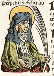 Repræsentation af Saint Perpetuus, martyrium i Kartago. xylografi af Hartmann Schedel "" Chronicles of Nürnberg"" 1493. af Hartmann Schedel