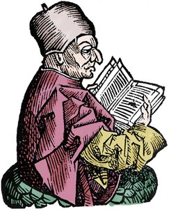 Historikeren og teologen Bede den Ærværdige (673-735) (Beda Venerabilis). Xylografi af "" Chronicles of Nürnberg"" af Hartmann Schedel