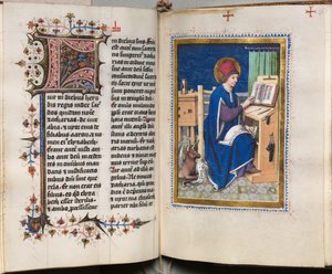 Evangeliebog med evangelistportrætter: Dekoreret initial af Hausbuch Master