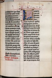 Evangeliebog med evangelistportrætter: Dekoreret initial, ca. 1480.