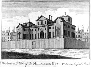 Den sydøstlige udsigt over Middlesex Hospital, 1745