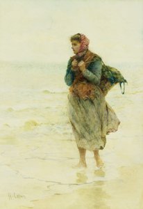 "A Rising Tide, Jetsom and Flotsam": En ung tang-samler ved vandkanten,