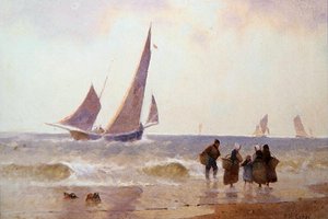 Afsted til fiskepladserne (akvarel på papir) af Hector Caffieri