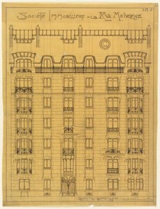 Design til facaden af ​​Societé Immobilière de la Rue Modern, nr. 6 af Hector Guimard