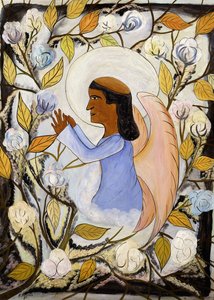 Englen den hellige Frans i bøn; Ange St. Francis en Priere, ca. 1947-48 (olie på masonit) af Hector Hyppolite