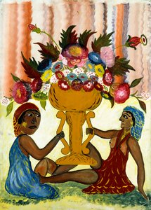 To Præstinder med Vase af Hector Hyppolite