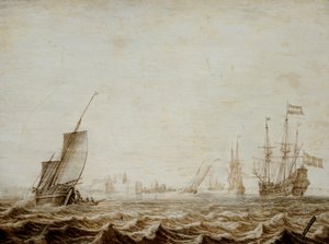 En Wijdschip sænker sejl i et oprørt hav, midten af det 17. århundrede (olie på panel) af Heerman Witmont