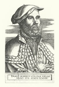 Portræt af Albert van der Helle (gravering) af Heinrich (after) Aldegrever