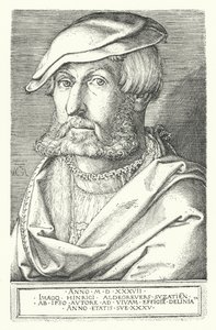 Selvportræt af Heinrich Aldegrever, tysk maler og gravør (gravering) af Heinrich (after) Aldegrever