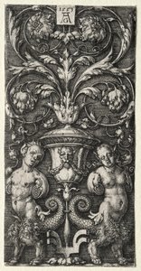 En vase mellem to kimære figurer af Heinrich Aldegrever