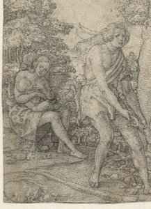 Adam pløjer jorden, Eva dier sit barn af Heinrich Aldegrever