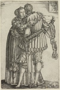 Couple Embracing, tallerken seks fra The Large Wedding-Dancers af Heinrich Aldegrever