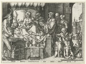 Den rige mand på sit dødsleje Lignelse om Lazarus og den rige mand (serietitel) af Heinrich Aldegrever