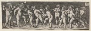Femten nøgenbørn danser