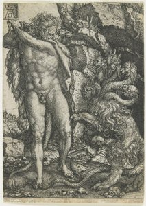 Hercules ødelægger Lernaean Hydra, 1550 af Heinrich Aldegrever