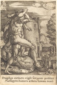 Hercules Slaying the Dragon, 1550. af Heinrich Aldegrever
