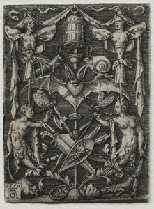 Ornamentdesign med et flagermus i midten af Heinrich Aldegrever