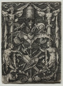 Ornamentdesign med et flagermus i midten, 1550. af Heinrich Aldegrever