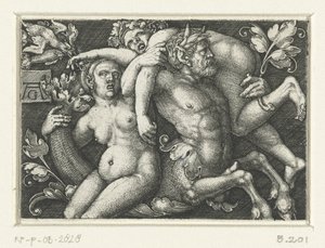 Ornament med triton og to nereider af Heinrich Aldegrever