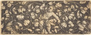 Ornament med løv og et barn i midten af Heinrich Aldegrever