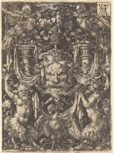 Ornament med maske, Eagle between Satyrs Below, 1549. af Heinrich Aldegrever