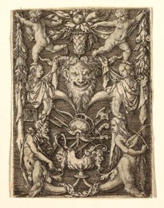 Ornament med maske og groteske figurer af Heinrich Aldegrever