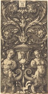 Ornament med vase og to kvindefigurer, 1553. af Heinrich Aldegrever