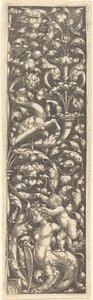 Ornament med et barn på ryggen af en sfinx af Heinrich Aldegrever