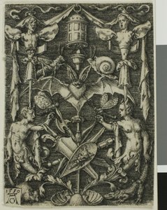 Ornamental design med et flagermus i midten af Heinrich Aldegrever
