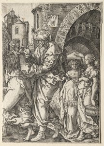 Historien om Lot: Lot og hans familie på flugt fra Sodoma, 1555. af Heinrich Aldegrever