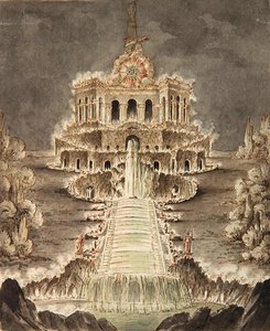 Skitse af Octagon Illuminated (blyant, pen & akvarel på papir) af Heinrich Christoph Jussow